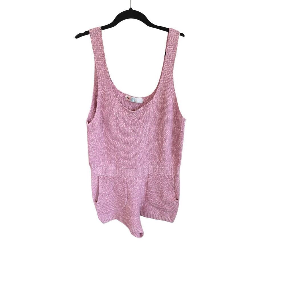 Free People FP Beach Womens Pink Declan Knit Sleeveless Romper Sweater Set Large